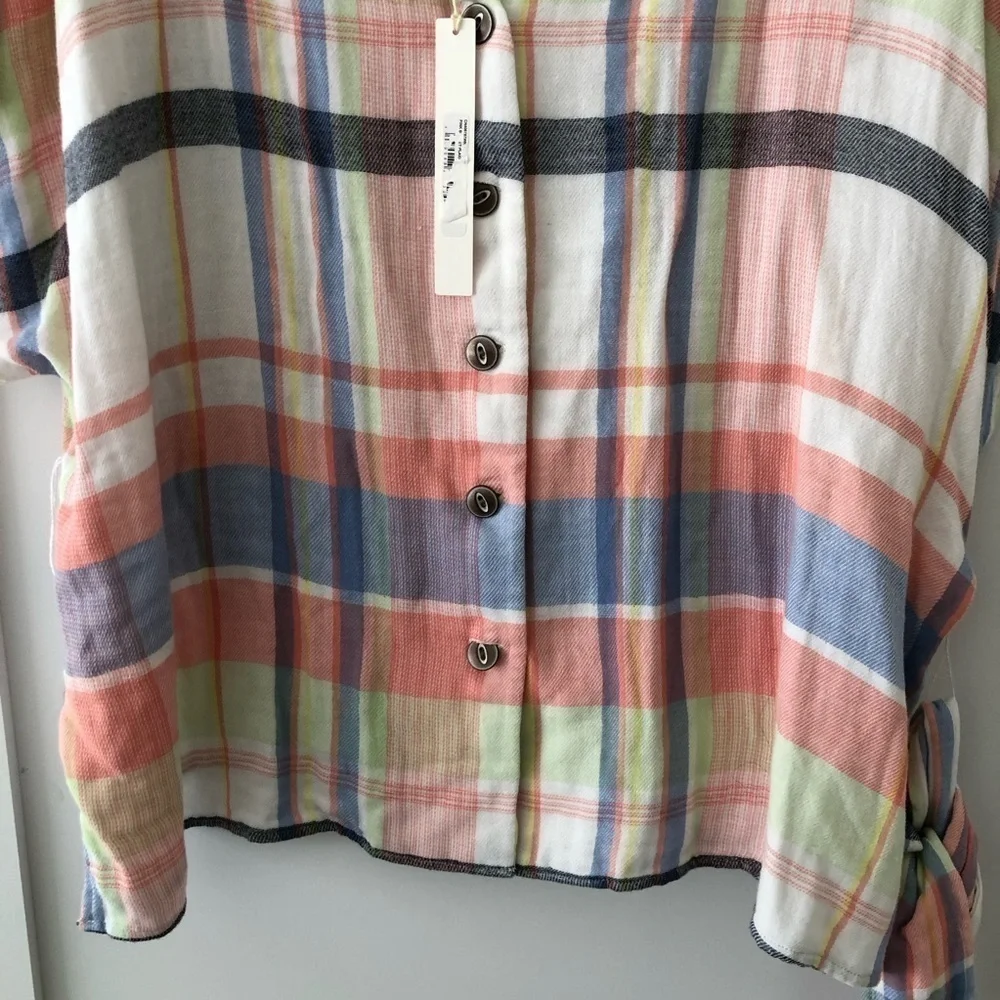 Caslon Pink Plaid Button Down Blouse Plus 1X
